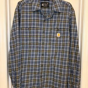 Carhartt Flannel Shirt Mens Large Plaid Blue Relaxed Fit Rugged Flex Midweight